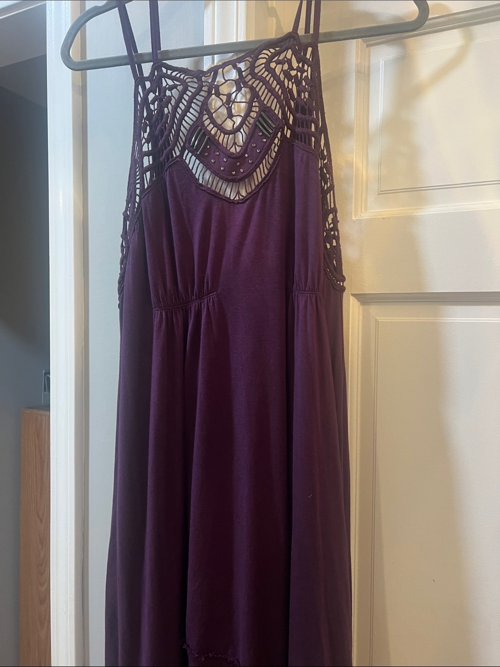free People  Plum Crochet Yoke Sleeveless Maxi Dress size large